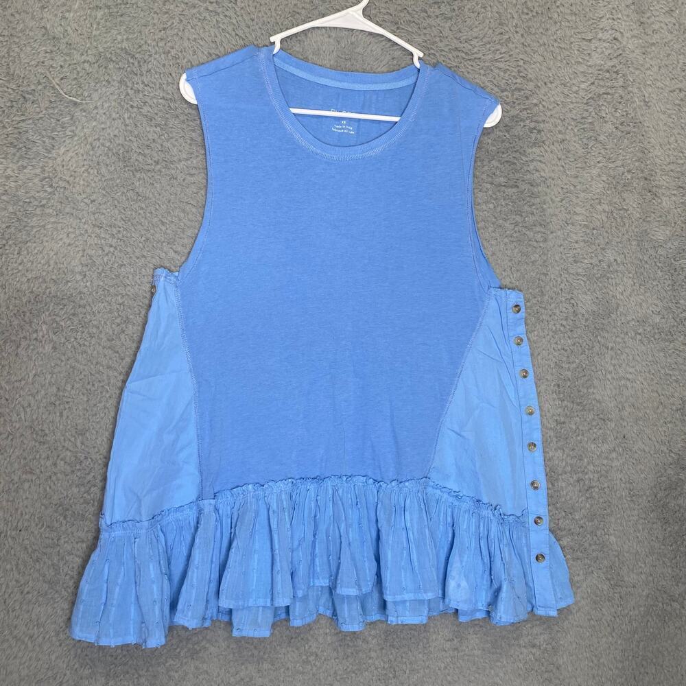 Pilcro Anthropologie womens XS blue tank top flowy mixed media ruffle button